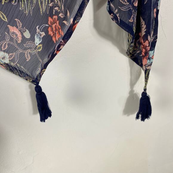 Jolt Blue Semi Sheer Floral Kimono Cover Up‎ SZ XL Duster Tassels Beach Boho - Picture 5 of 8